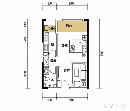 b户型:一室一厅一卫,建筑面积约47.72平,均价12500元/平方米